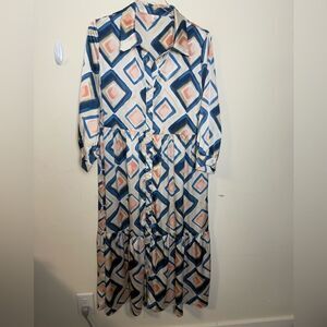 SWEET COMPANY LIKE LOVE COLLARED SHIRTDRESS Large Geometric Print